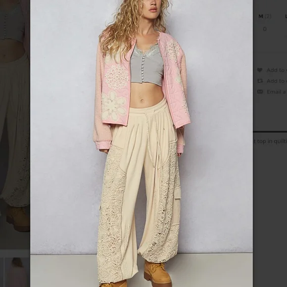 POL “ Pearl “ POL Round Neck Quilted Jacket with Crochet Patchwork Detail 94 - Picture 2 of 4